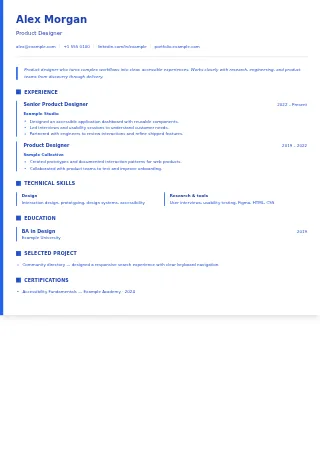 First-page preview of the Accent Border resume template with fictional example content