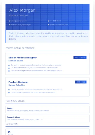 First-page preview of the Architect resume template with fictional example content