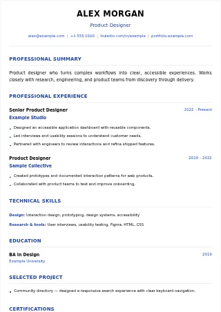 First-page preview of the Business Classic resume template with fictional example content