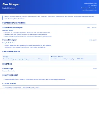 First-page preview of the Clean Corporate resume template with fictional example content