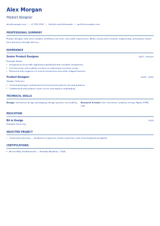 First-page preview of the Compact Professional resume template with fictional example content