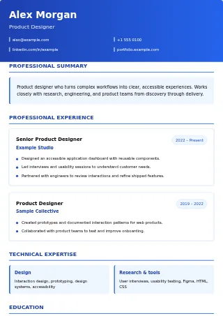 First-page preview of the Corporate Elite resume template with fictional example content