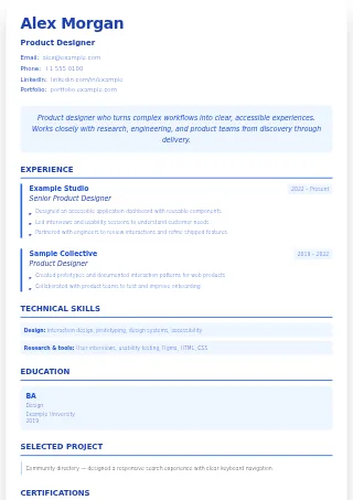 First-page preview of the Creative resume template with fictional example content