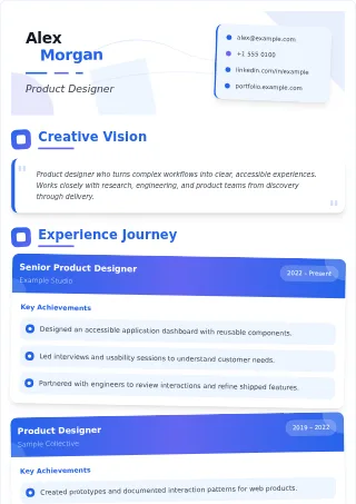First-page preview of the Creative Portfolio resume template with fictional example content