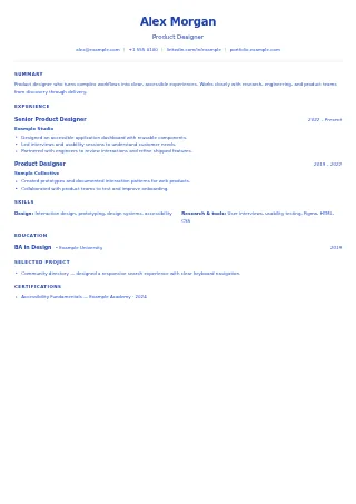 First-page preview of the Crisp resume template with fictional example content