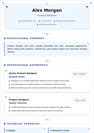 First-page preview of the Diamond Pro resume template with fictional example content