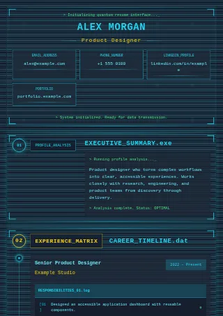 First-page preview of the Digital Hologram resume template with fictional example content