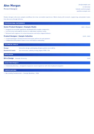 First-page preview of the Efficient resume template with fictional example content