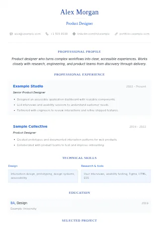 First-page preview of the Elegant resume template with fictional example content