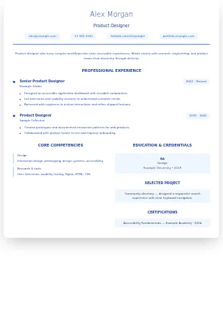 First-page preview of the Executive resume template with fictional example content