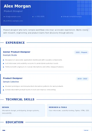 First-page preview of the Modern resume template with fictional example content
