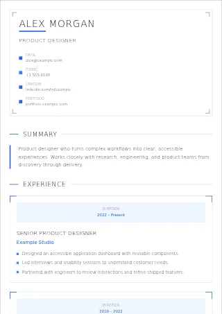 First-page preview of the Modern Architect resume template with fictional example content