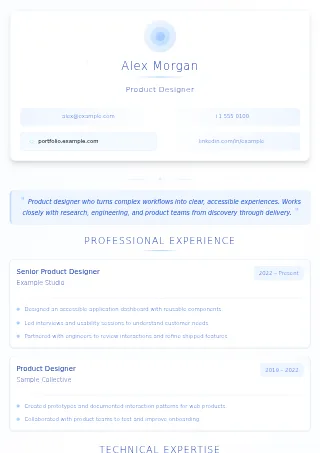 First-page preview of the Nordic Frost resume template with fictional example content