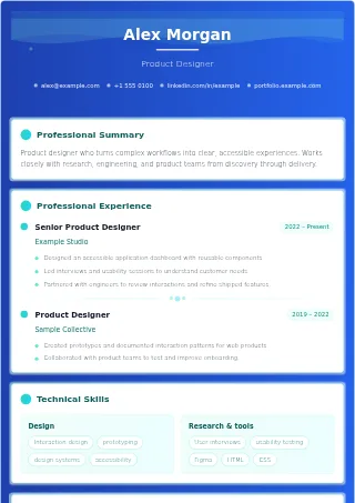 First-page preview of the Ocean Breeze resume template with fictional example content