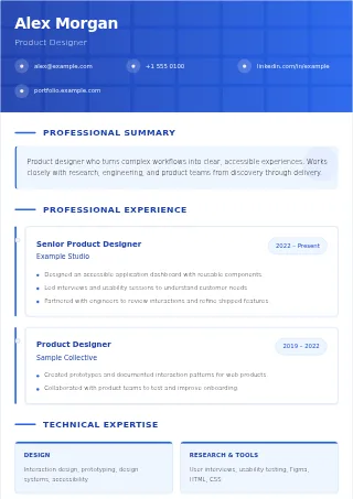 First-page preview of the Professional resume template with fictional example content