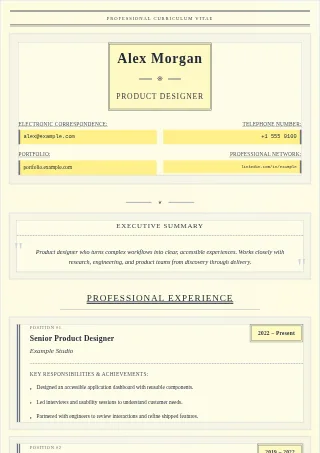 First-page preview of the Vintage Typewriter resume template with fictional example content